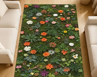 Botanical Garden Rug, Lush Floral Greenery