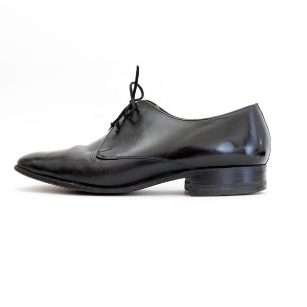 Vintage shoes / black leather menswear oxford flats / size 38-7.5