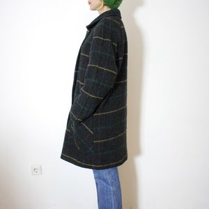 Vintage jacket / 1980s gray checked wool pea coat / size L image 4