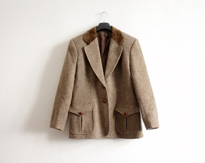 Vintage Professor Elbow Patches Velvet Collar Blazer Jacket L Etsy