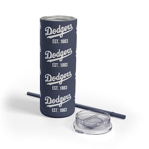 Tumbler, Dodgers Skinny Cup for Sports Fans, MLB Merch, Eco-Friendly Drinkware, White on Indigo Blue Dodgers EST 1883