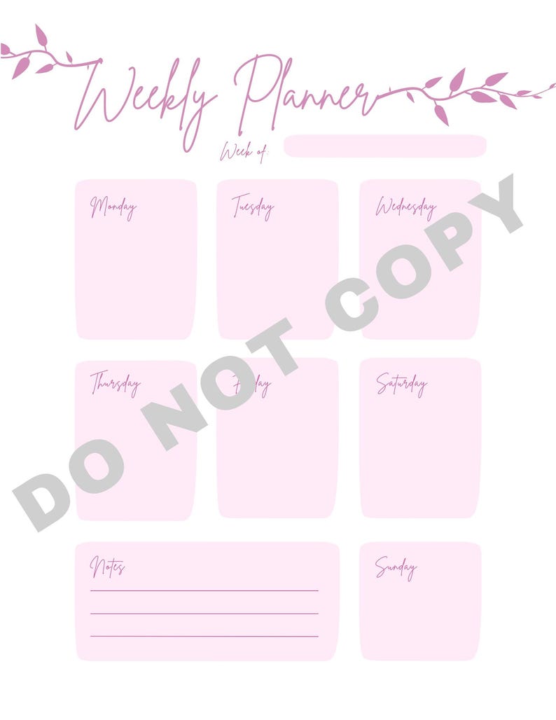 Weekley Planner Cursive Pink Weekly Planner | US LETTER | A4 | Weekly Planner | Printable ...