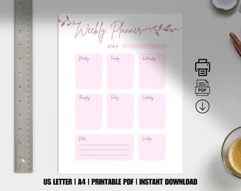 Pink Weekly Planner | US LETTER | A4 | Weekly Planner | Printable | Digital | Instant Download