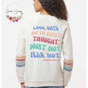 Look Unto Christ Youth Theme 2025 LDS crewneck striped sleeve sweater
