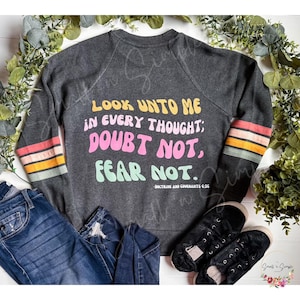 Look Unto Christ Youth Theme 2025 LDS crewneck striped sleeve sweater