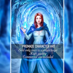 Art numérique fantastique mage des glaces, affiche de femme des neiges, illustration de livre, impression oeuvre d'art Magic Girl, création de personnages RPG préfabriqués, téléchargement immédiat