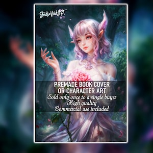 Gotowa ilustracja książki lub okładka książki fantasy, indywidualna grafika postaci, gotowy portret postaci, elfka i róża, pobieranie cyfrowe