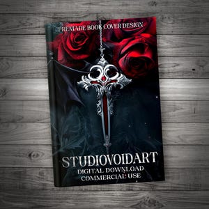 Okładka ebooka Dark Fantasy ze srebrnym gotyckim krzyżem i różami, gotowy projekt romansu wampirów, dostosowywalna grafika Kindle, natychmiastowe wykorzystanie komercyjne