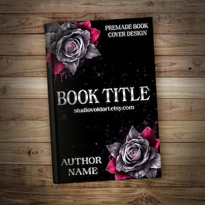 Kwiatowa okładka książki z kapiącymi różami i czarnym tłem do gotowej, fantastycznej grafiki ebook z możliwością dostosowania szablonu i natychmiastowego pobrania