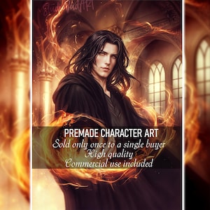Fantasy illustration of powerful fire mage, digital character portrait print, unique artwork, magical book art for decor or collection