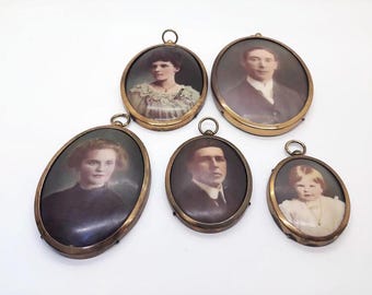 Retratos de porcelana pintados a mano, estilo vintage, juego de cinco, época victoriana.