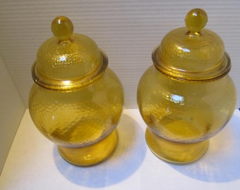 Vintage Indiana Glass Amber Apothecary Jars - Textured Cannister Set