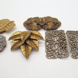 Vintage Belt Sweater Scarf and Dress Clips, Lot of 5 Total, Three Singles and Two Pair, Vintage Scrollwork, Art Nouveau, Mixed Metals.