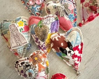 Embellished Upcycled Plush Heart Brooch with Greeting Card and Gift Box...All in one!