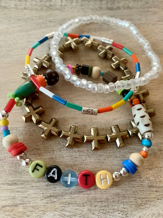 Unique and Colorful,  Fun and Bold Stacking Positivity Stretch Bracelets...Faith series
