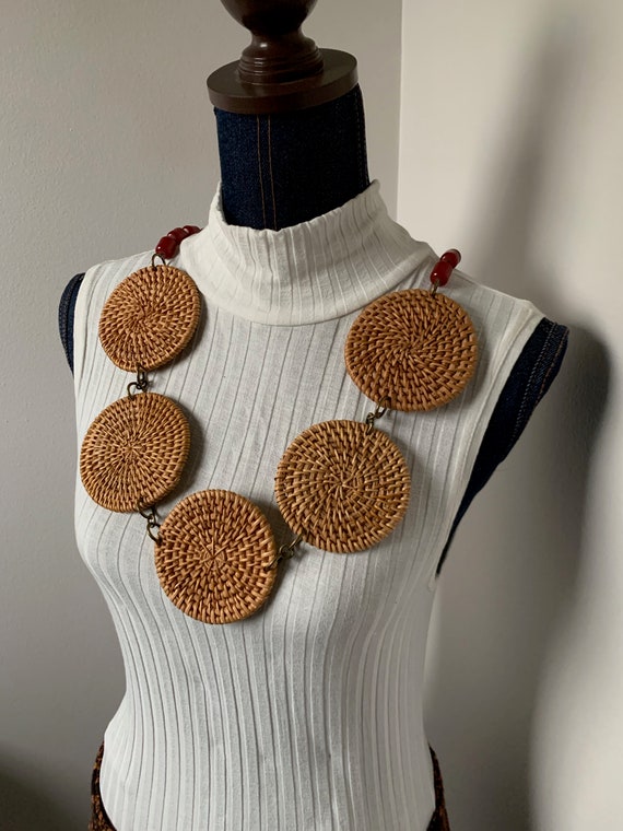 Bold Necklace Statement Jewelry created by Jan Bryan-hunt - "Rattan Party" is an art to wear piece.