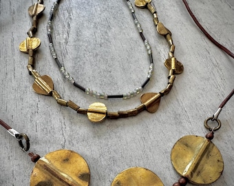 Rustic Metals and Seed Bead Necklace Ensemble