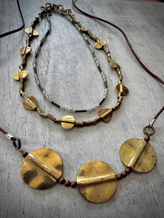 Rustic Metals and Seed Bead Necklace Ensemble
