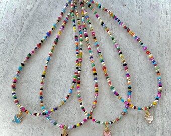 Sweet Bird Charm on a Happy Beaded Choker--Inspirational/Encouragement gift