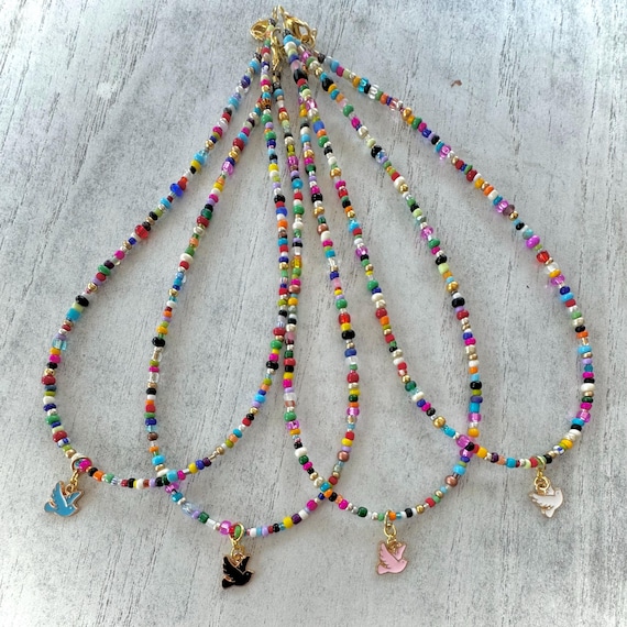 Sweet Bird Charm on a Happy Beaded Choker--Inspirational/Encouragement gift