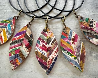 Peace, Love, and Leaves Pendant Necklace...Recycled Materials.