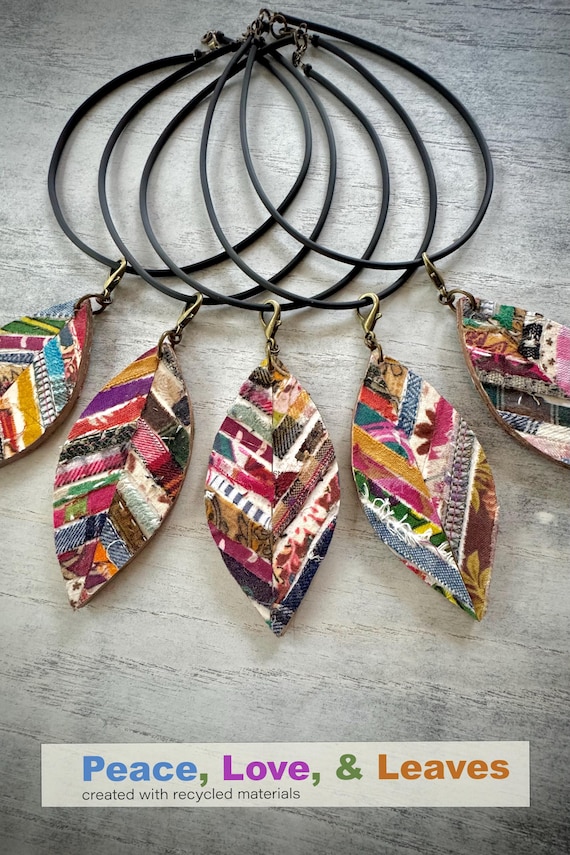 Peace, Love, and Leaves Pendant Necklace...Recycled Materials.