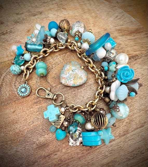 Big Turquoise Dangly Statement Bracelet filled with fabulous dangles! GO BIG!