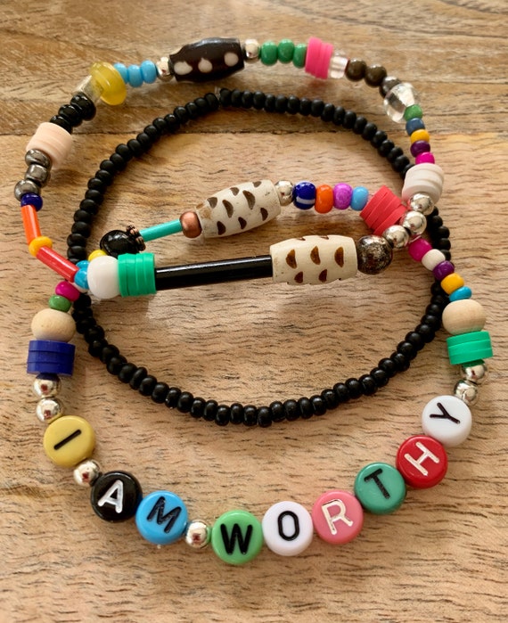 Unique and Colorful,  Fun and Bold Stacking Positivity Stretch Bracelets