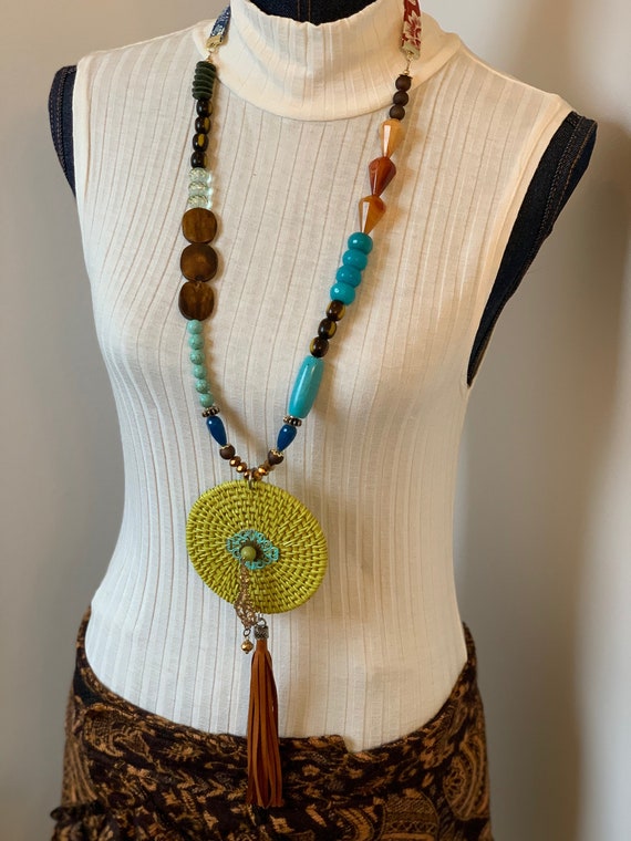 Long Necklace Statement Jewelry created by Jan Bryan-hunt - "Green Willow" is an art to wear piece.