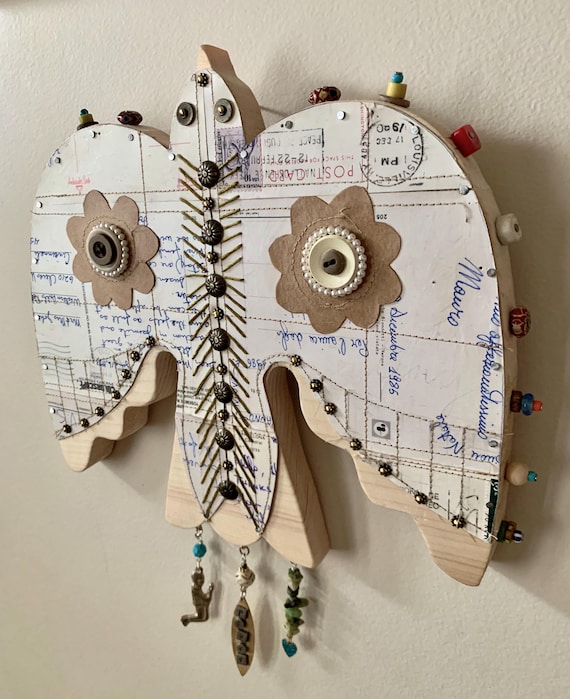 BIRD OF PEACE Wood Cut Collage Wall Hanging.