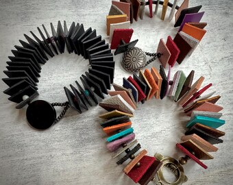 Bold and Dimensional Leather Bangle Bracelets