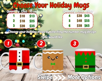 Christmas Mugs, Gingerbread Mug, Santa Mug, Holiday Mug, Elf Mug, Christmas Gift, Hot Chocolate Mug, Hot Cocoa, Coffee Cup, Festive Mug