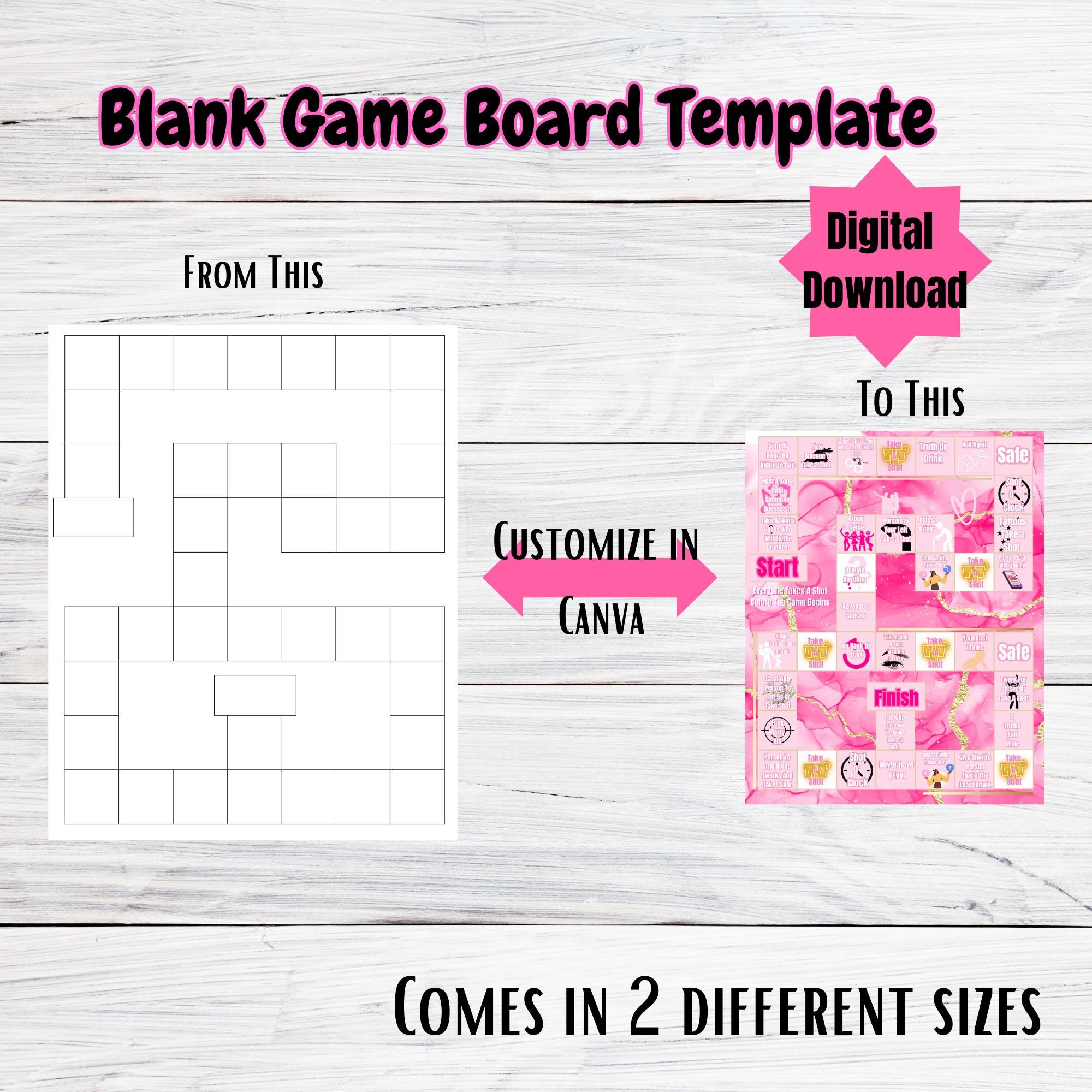 DIY game board, kids game board, adult game board, board game template, instant download, digital, canva game board