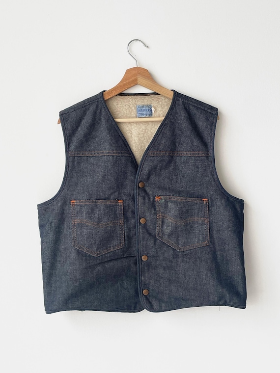 Sears Roebuck, 1960s Sears Roebucks Denim/shearling Vest. Size L.