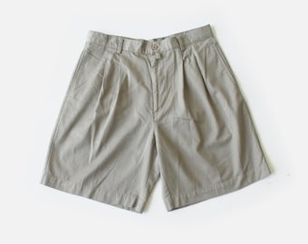 Pantaloncini vintage a vita alta con pieghe, colore kaki - Taglia 33