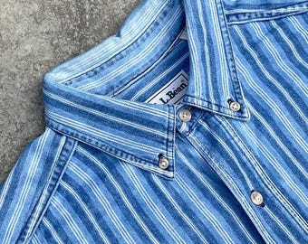 1990er Jahre LL Bean Jeans Hemd mit Streifen. Hergestellt in den USA. Größe L.