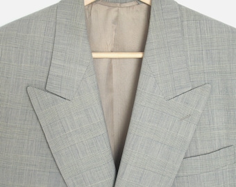 Vintage Double Breasted Wool Blazer - Glen plaid check sport coat (44)