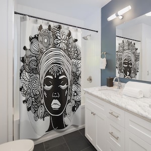 Boho Chic Soulful Flower Shower Curtains - Home Decor, Gift for Her, Bathroom Curtain, Art Decor, Afrocentric Shower.