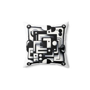 Zwart-wit abstract decoratief kussen, modern interieuraccent, gezellig cadeau voor woonkamer, vierkant gesponnen polyester kussen