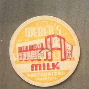 Weber Milk Co. Dairy Milk Cap; RARE,  vintage milk bottle cap from Joliet, Illinois (PRICE FOR 2)