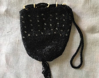 Victorian  Black Beaded Drawstring Bag