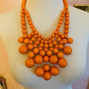 1960s Orange Beaded Bib Necklace-Statement Piece