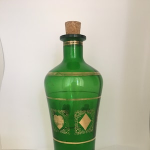 Vintage Green and Gold Glass Decanter