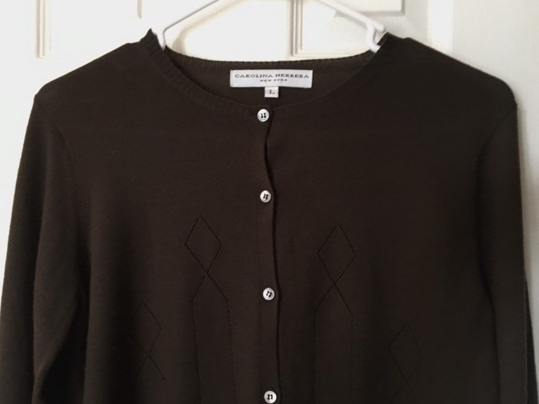 Carolina Herrera 100% Cashmere Cardigan Brown Sweater, Size L