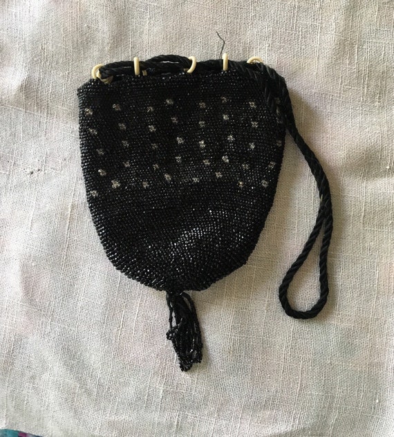 Victorian Black Beaded Drawstring Bag Gem