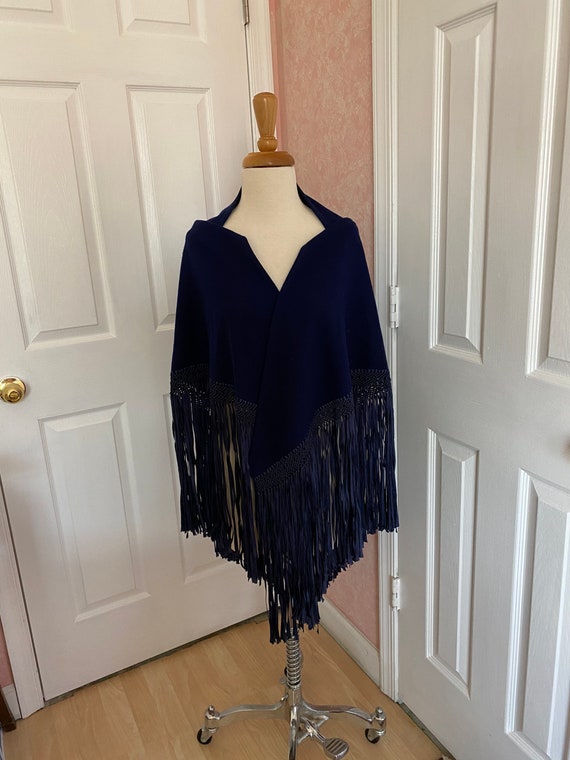 Worsted Wool and Silk Long-Fringed Shawl