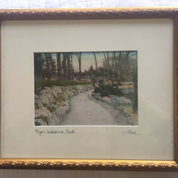 Framed Antique Hand-Colored Roger Williams Park Photograph