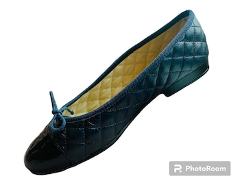 French Sole FSNY Navy Quilted Ballet Flats, Size 38F, 7M