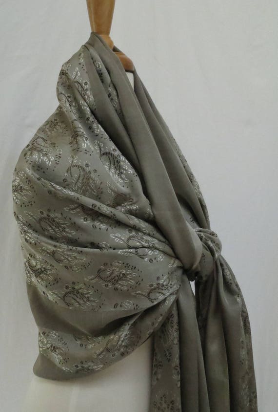 Gray/Brown Silk Shawl with Tassel Holiday or New … - image 4