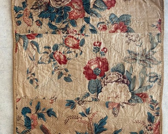 Antique Chintz Reversible Pieced  Doll Quilt, 1830-50